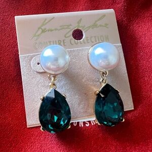 Anthropologie-Kenneth Jay Lane Green and White Drop Earrings
